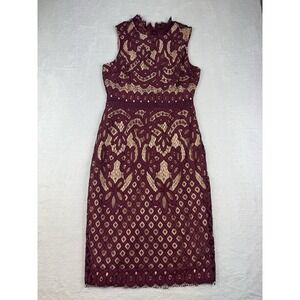 Lulus Bordeaux Blush Lace Overlay Cocktail Sheath Dress, Size M Romantic‎